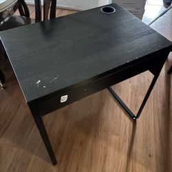 Black IKEA Micke Desk with computer chair