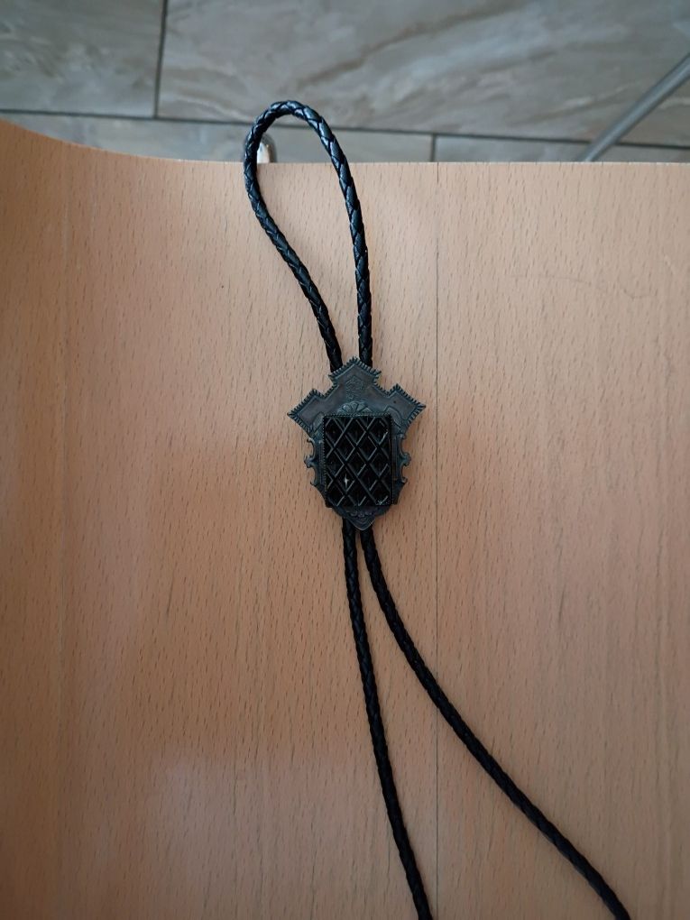 Bolo Tie Silver And Black Adjustable 5.00