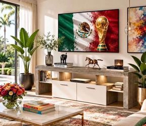 Modern Lighting For up to 75” TV Stand with Large Storage, TV Console with 20 Color LED Lights, Entertainment Center Media and Open Shelf.