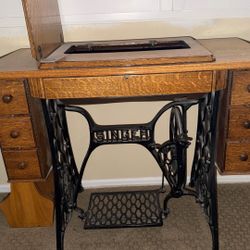 Vintage Singer Treadle Sewing Table Base / Cabinet – Cast Iron & Solid Wood 