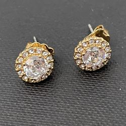 Gold Stud Earrings Sparkling Round Cubic Zirconia