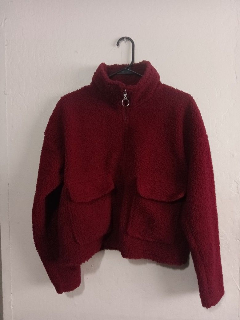 Maroon Fall Waist Zip Up Jacket