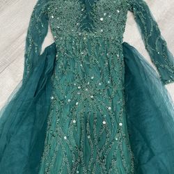 Emerald Green Bully Beaded Dress With Detachable Tulle Skirt