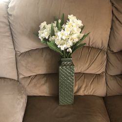 New Green Vase W/White Flowers