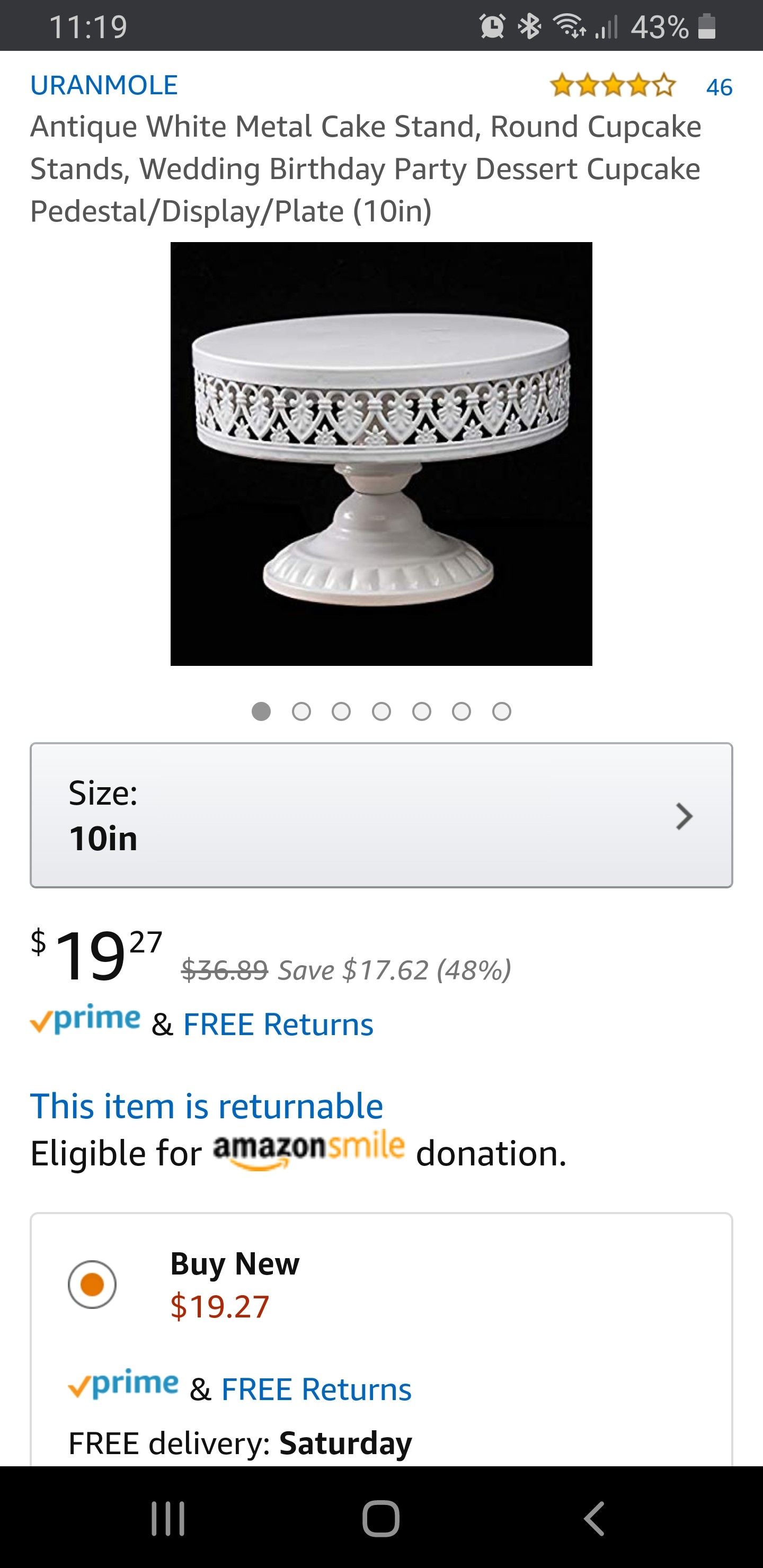 White Metal Cake Stand 10"