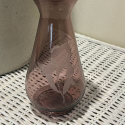 Fenton purple vase with sand carved Iris flower 7.5” Tall Grand Millennial Decor