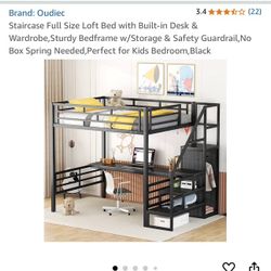 Bunk Bed With Stairs, Desk, And Clothes Rack