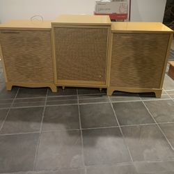 VINTAGE MCM RCA VICTOR speakers and storage cabinet 