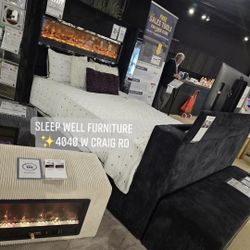 🌟Queen, King Light Up Fireplace TV Pop Up Bed Frame 💥 Furniture Sectionals Avail