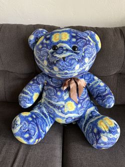 Starry Night Teddy Bear Lighthouse Immersive 24" Van Gogh Experience With Bow