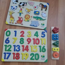 Wooden Stacking Toy & 2 Puzzles, Educational Toy 1-3 Year Old