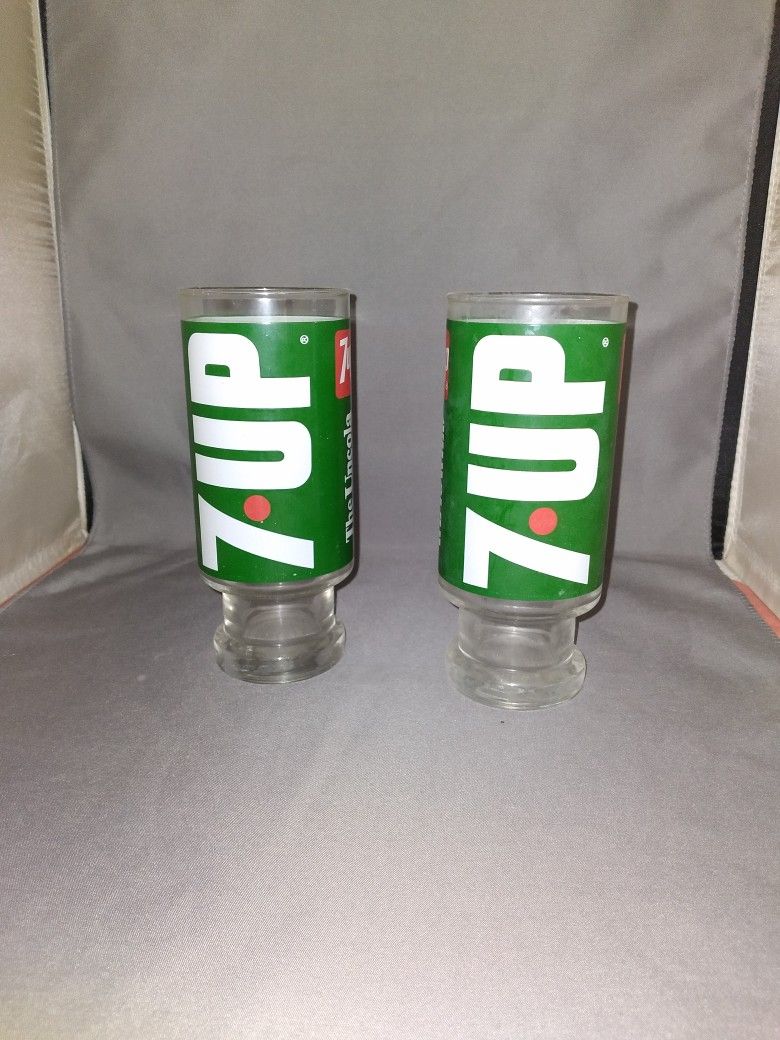 Vtg 7 Up Tall Glasses 
