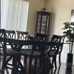 Wooden table With 6 Chairs And Cabinet
