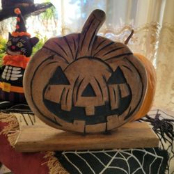 Halloween Wood Pumpkin Jack O Lantern