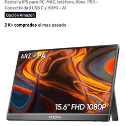 ARZOPA Monitor portátil de 15.6 pulgadas FHD 1080P – Monitor portátil ultradelgado para laptop con soporte – Pantalla IPS para PC, MAC, teléfono, Xbox
