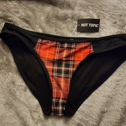 NEW Hot Topic Midnight Hour Black And Red Plaid Bikini Bottom Size Small
