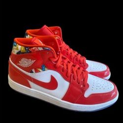 Nike Air Jordan 1 Barcelona Sweater Red Patent Sneakers Men's Size 10