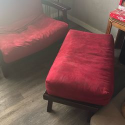 2 Red Couches With Foot Stools