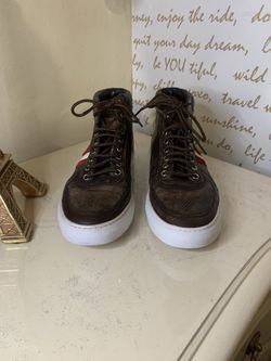 Bally Hight Top Genuine Leather Sneaker Colors Brown, Burgundy And White 