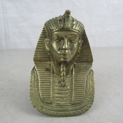 King Tut Egyptian Pharaoh Bust Solid Brass Paperweight 5" Tall 2 Lbs.


