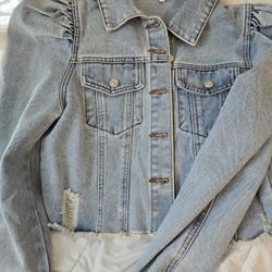 Short Denim Jacket With Puff Sleeves 