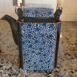 Vintage Hand Painted Square Floral Teapot