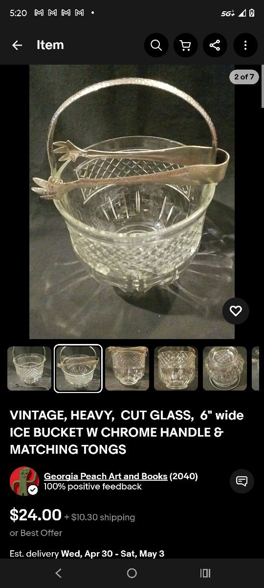 Vintage Heavy Cut Glass Ice Bucket