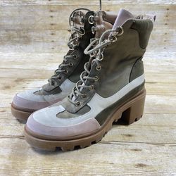 Just Fab Ember Womens Sz 6 Tan & Green Beige Multicolor Ankle Lace Up Boots