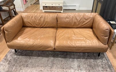 Crate & Barrel Wells 84” Leather Sofa (Camel)