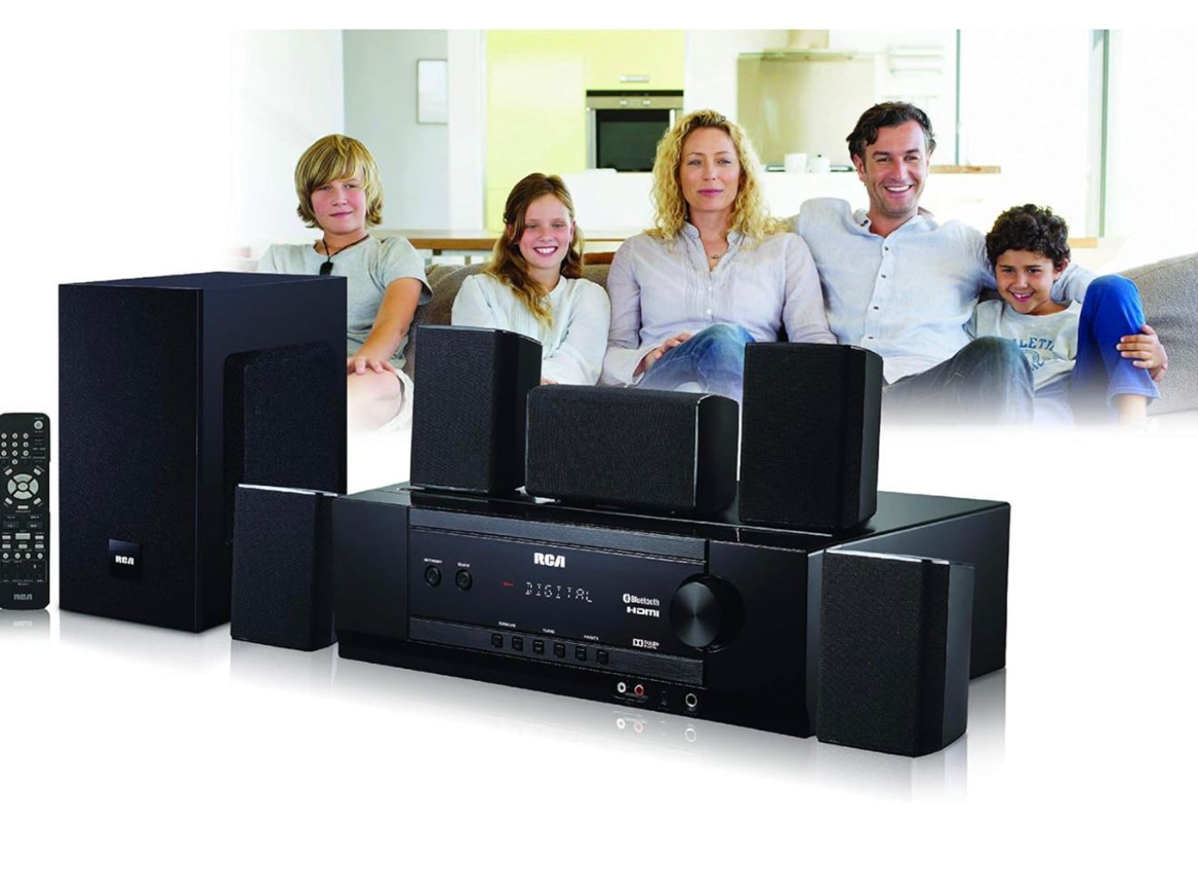 RCA (RT2781HB U 1000-Watt Audio Receiver Home Theater System - Digital 5.1 Surround Sound & AM/FM Tuner, (Bluetooth and USB Playback)
