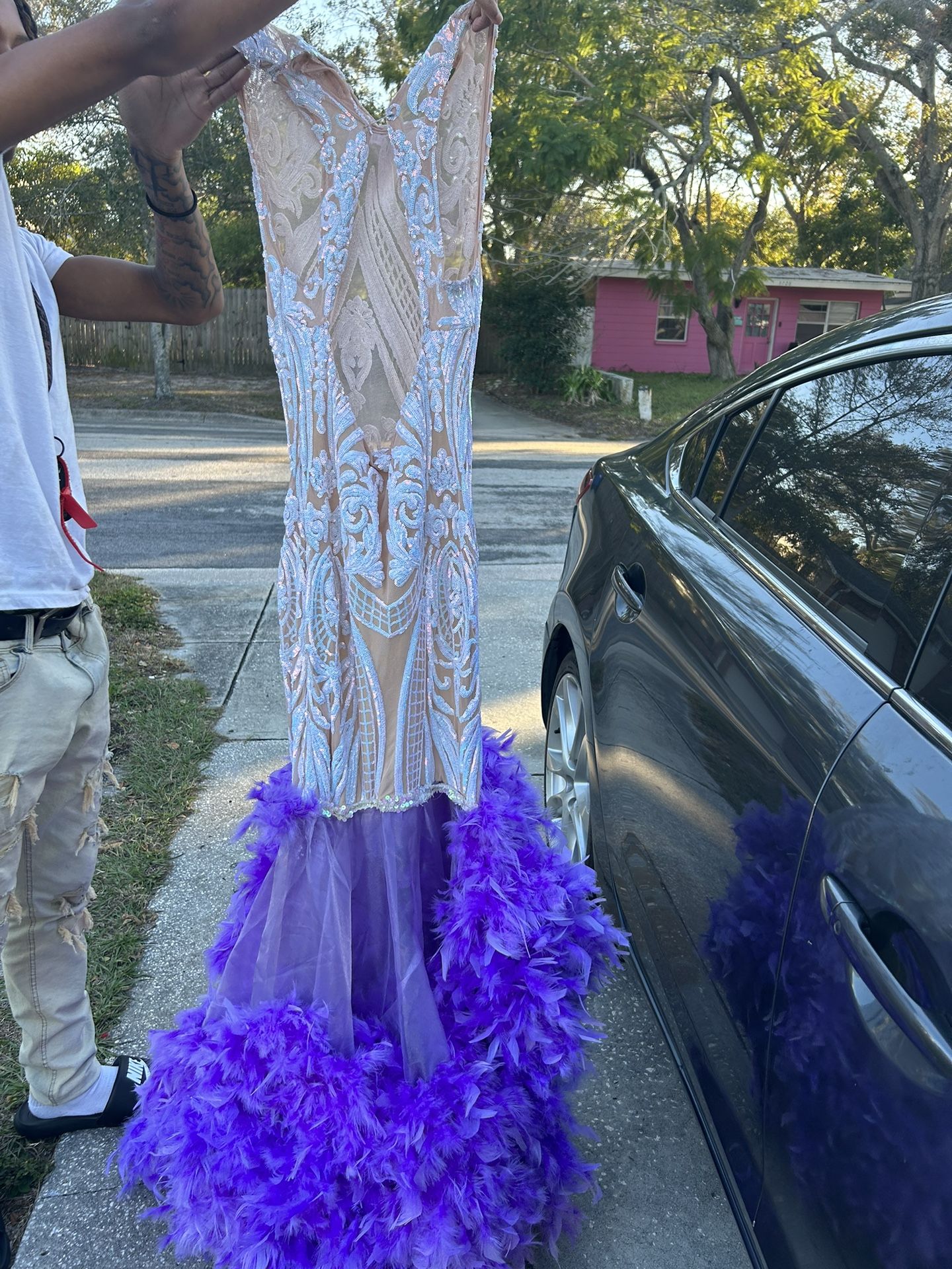 Purple Rhinestone Prom Dress 