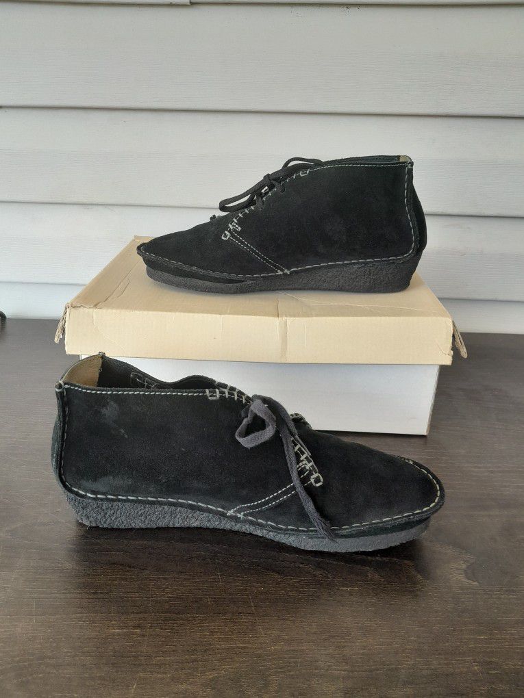CLARKS ORIGINALS US 10M Faraway Canyon Booties Black Leather Wedge Crepe Soul