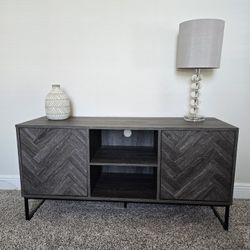 Gray Herringbone Design TV Stand / Entertainment Cabinet