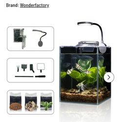 Fish Tank Aquarium 1.5 Gallon AIO Starter Kit, Including HD Float Glass Small Fish Bowl, Self-Cleaning Filter, light, Rocks, Gravel, Plants, Cleaning 