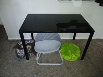 Black IKEA 45" L shaped glass top table