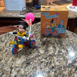 Vintage Tin Litho Mickey Mouse Tricycle Wind Up You