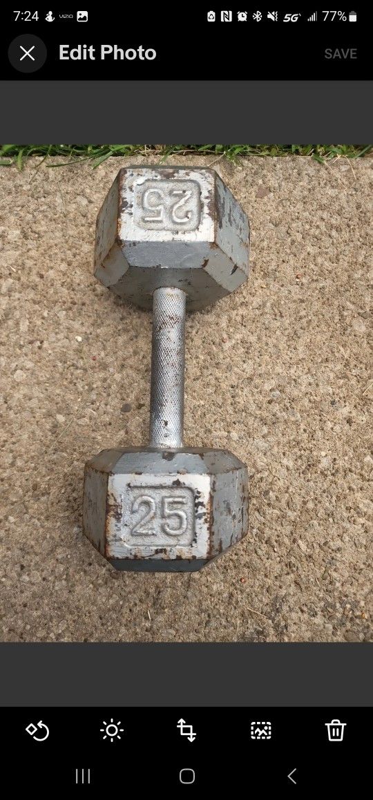 SINGLE 25 lb Pound Dumbbell Cast Iron Hex Weight LBS Hexagon (25 LBS TOTAL)