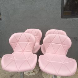 Set of 4 Pink Barstools, Adjustable Height Swivel Bar Stools