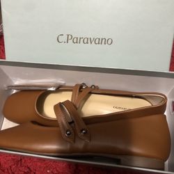 C Paravano EU-40, US-9.5 Double Strap Brown Leather Mary Jane