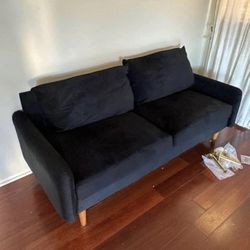 Black Mid Century Modern Microfiber Sofa