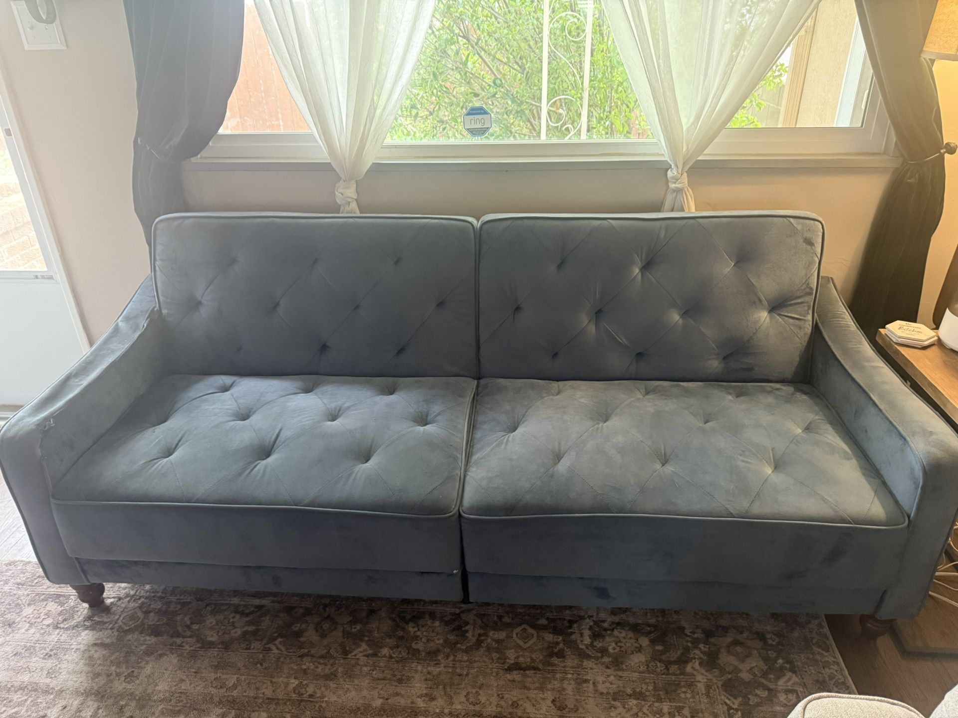 Suede Blue Futon Couch 