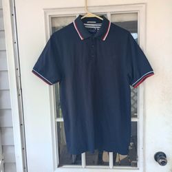 Denim & Flower Ricky Singh Mens Polo Shirt L Navy Blue Collared Short Sleeve