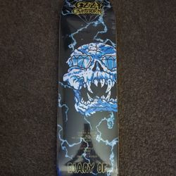 OZZY OSBOURNE  "LIMITED EDITION" BLK-MAD LIGHTNING (Diamond) Skateboard Deck Size 8.25 Still in Plastic