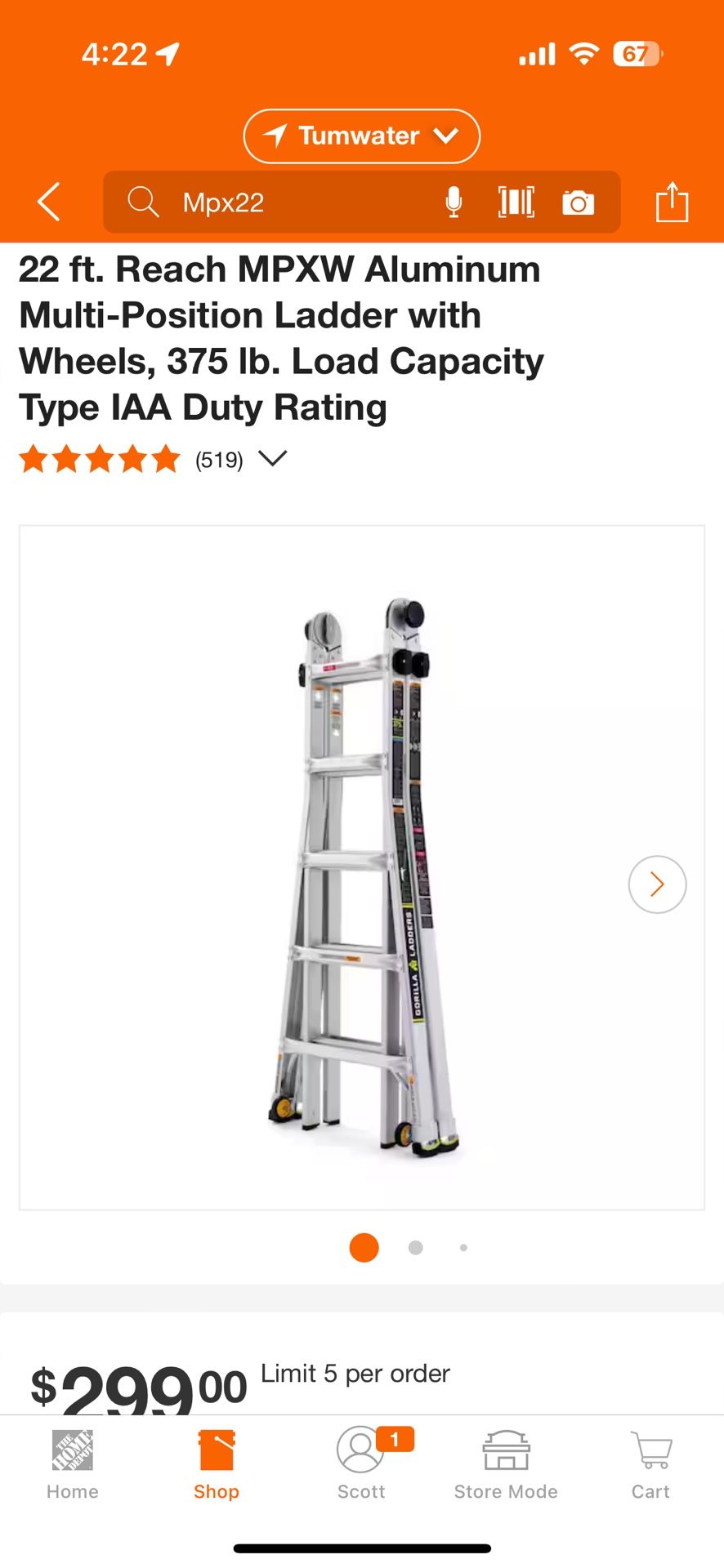 Gorilla 22ft Multi-Position 375lb Capacity Ladder