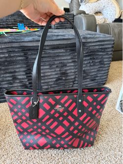 Coach Tote Bag Red and  Black Print