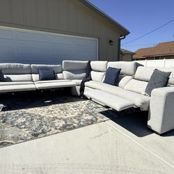 Living Spaces L Shaped Recliner Gray Sectional 