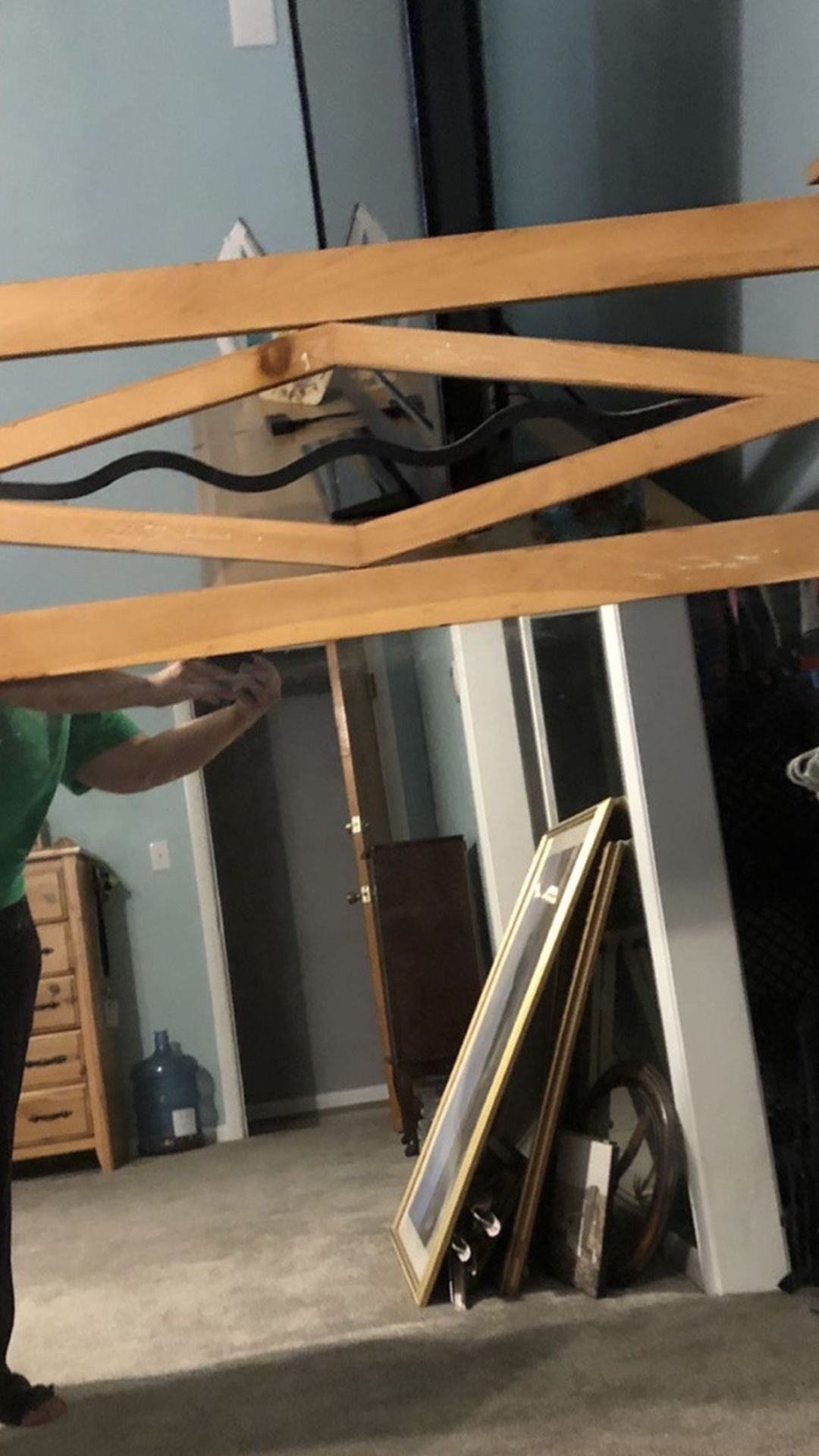 All real wood and rod iron mirror, approximately 47”x47”