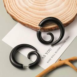New Black Acrylic Tribal Spiral Fake Gauge Ear Plugs Earrings w Gift Bag