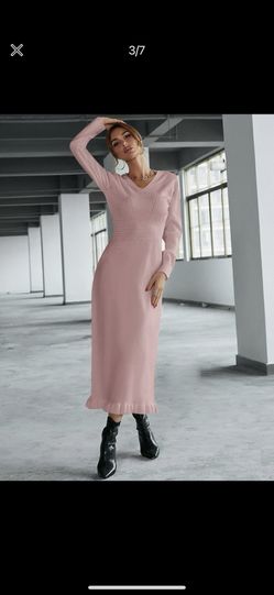 Eyelet Detail Ruffle Hem Sweater Dress