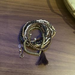 Boho Layered Bracelet Set – Earth Tones + Gold Accents – Excellent Condition